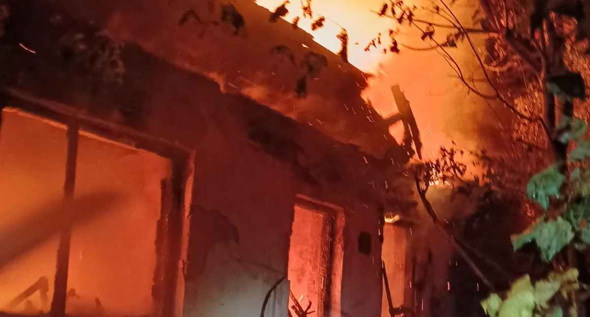 interwencje, NOCNY POŻAR PUSTOSTANU IZABELINIE - zdjęcie, fotografia